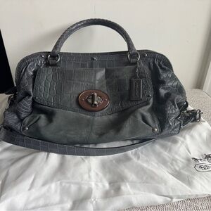 Coach Sadie Blue Leather Suede Croc Embossed Satchel Bag